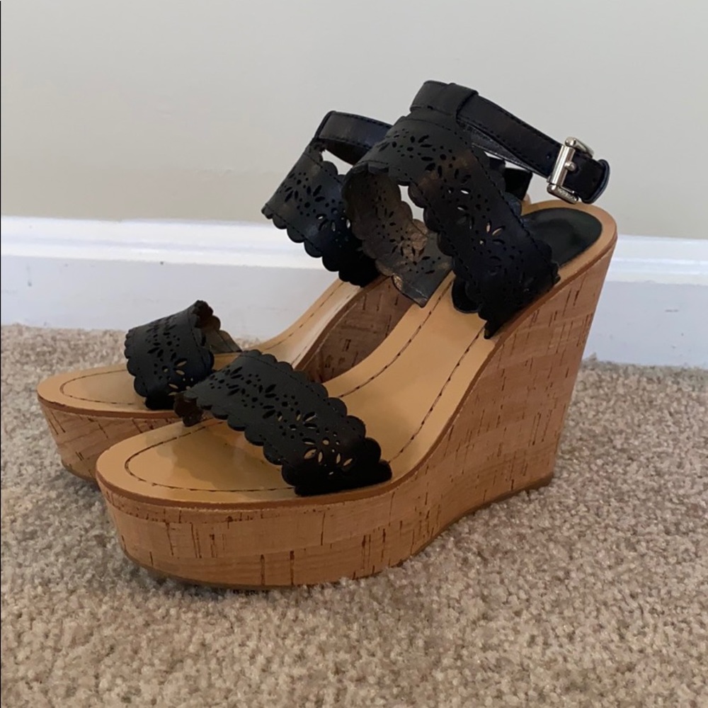 Coach Black and Tan Wedge Sandals
